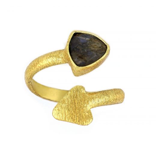 925 Sterling Silver ring gold plated with 9mm labradorite in triangle shape