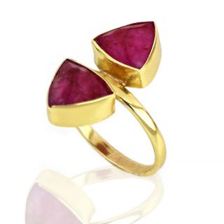 925 Sterling Silver ring gold plated with aventurine in triangle shape - 