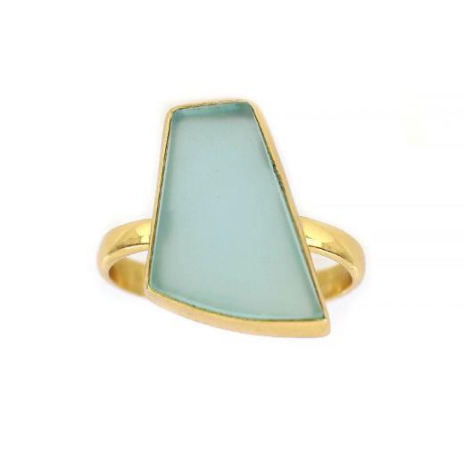 925 Sterling Silver ring gold plated with aqua chalcedony in asymmetric shape