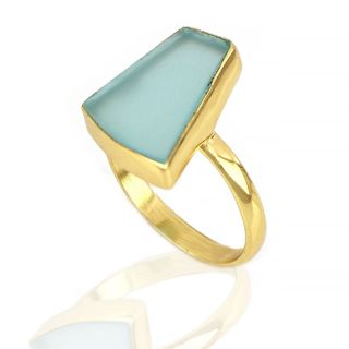 925 Sterling Silver ring gold plated with aqua chalcedony in asymmetric shape - 