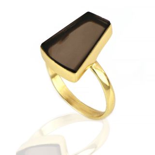 925 Sterling Silver ring gold plated with smoky quartz in asymmetric shape - 