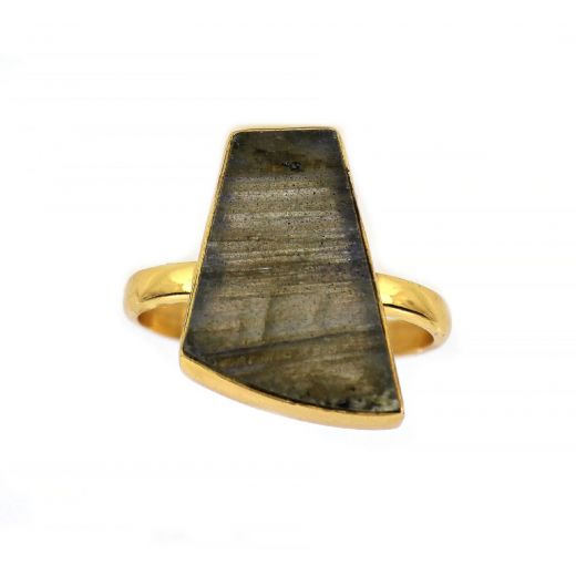 925 Sterling Silver ring gold plated with labradorite in asymmetric shape