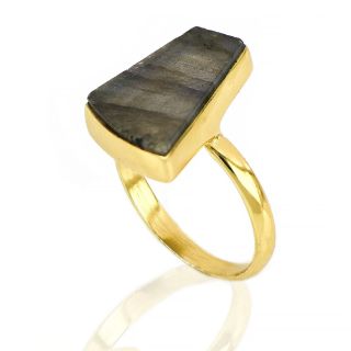 925 Sterling Silver ring gold plated with labradorite in asymmetric shape - 
