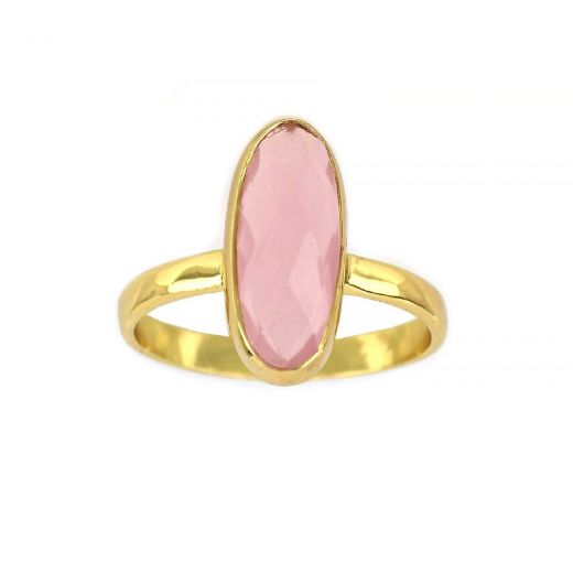 Χειροποίητο ασημένιο δαχτυλίδι επιχρυσωμένο με οβάλ ροζ χαλκηδόνιο