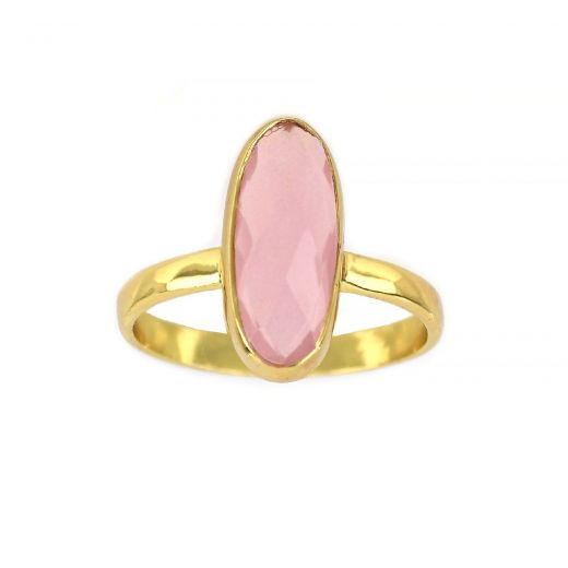 925 Sterling Silver ring gold plated with oval rose chalcedony