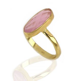 Χειροποίητο ασημένιο δαχτυλίδι επιχρυσωμένο με οβάλ ροζ χαλκηδόνιο - 