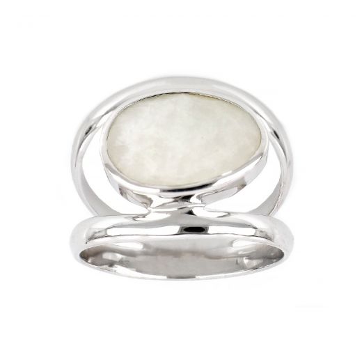 925 Sterling Silver ring rhodium plated with rainbow moonstone