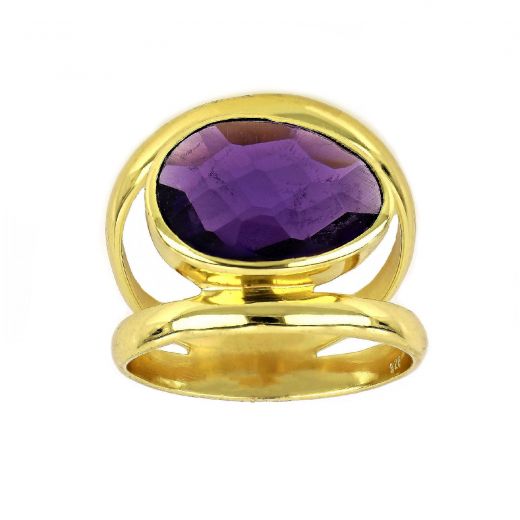925 Sterling Silver ring gold plated with amethyst