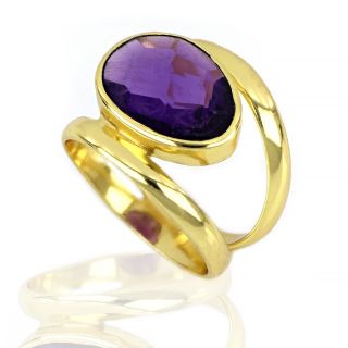 925 Sterling Silver ring gold plated with amethyst - 