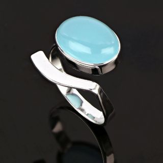 925 Sterling Silver ring rhodium plated with oval aqua chalcedony (11 x 15mm) - 