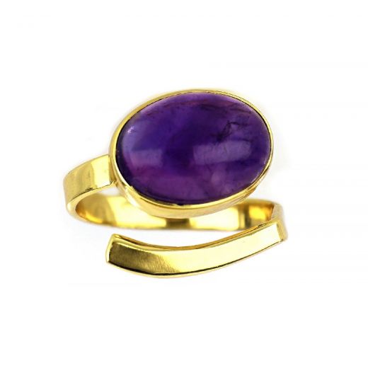 925 Sterling Silver ring gold plated with oval amethyst (11 x 15 mm)