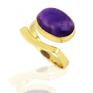 925 Sterling Silver ring gold plated with oval amethyst (11 x 15 mm) - 