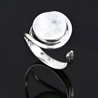 925 Sterling Silver ring rhodium plated with round rainbow moonstone (12 mm) - 