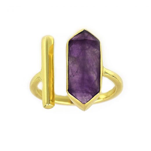 925 Sterling Silver ring gold plated with amethyst (18x8mm)