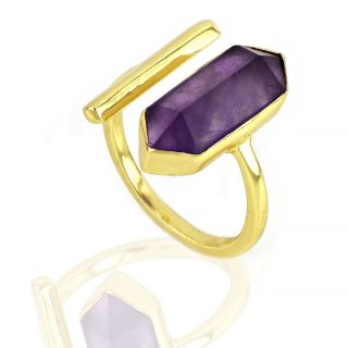 925 Sterling Silver ring gold plated with amethyst (18x8mm) - 