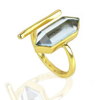 925 Sterling Silver ring gold plated with blue topaz (18 x 18 mm) - 