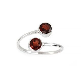 925 Sterling Silver ring rhodium plated with two round garnet stones 5 mm
