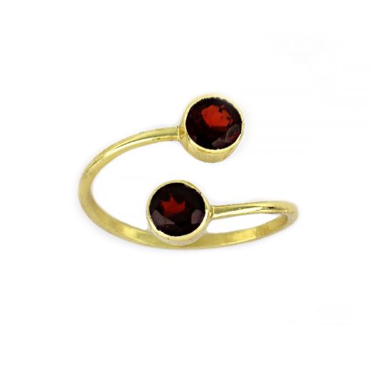 925 Sterling Silver ring gold plated with two round garnet stones