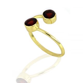 925 Sterling Silver ring gold plated with two round garnet stones - 