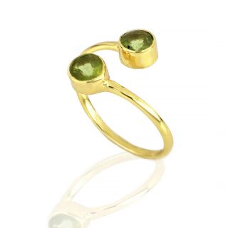 925 Sterling Silver ring gold plated with two round peridot stones - 