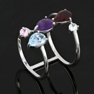 925 Sterling Silver ring rhodium plated with garnet, amethyst, blue topaz and zirconia (21 x 10 mm) - 