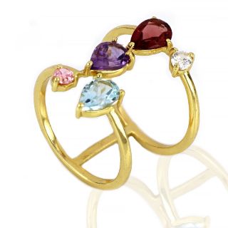 925 Sterling Silver ring rhodium plated with garnet, amethyst, blue topaz and zirconia - 