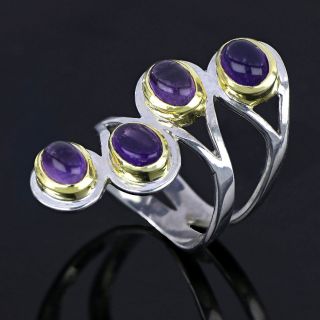 925 Sterling Silver ring with ruthenium and four amethyst stones - 