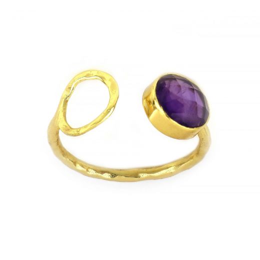 925 Sterling Silver ring gold plated with round amethyst (9mm).