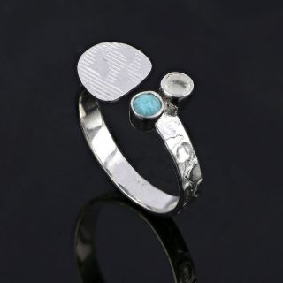 925 Sterling Silver ring rhodium plated with rainbow moonstone and amezonite - 
