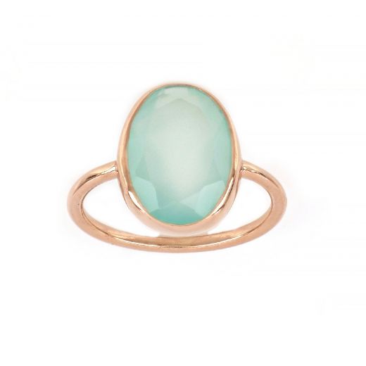 925 Sterling Silver ring rose gold plated and oval aqua chalcedony (14 x 11 mm)