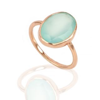 925 Sterling Silver ring rose gold plated and oval aqua chalcedony (14 x 11 mm) - 