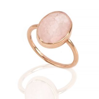 Χειροποίητο ασημένιο δαχτυλίδι με ροζ επιχρύσωμα και οβάλ ροζ χαλαζία - 