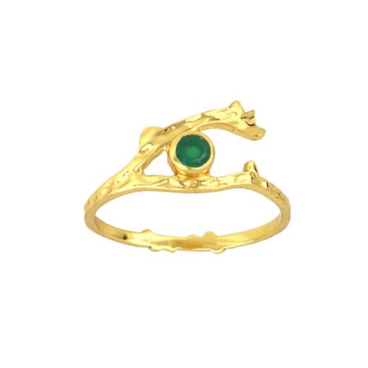 Handmade silver ring gold plated with round green Onyx