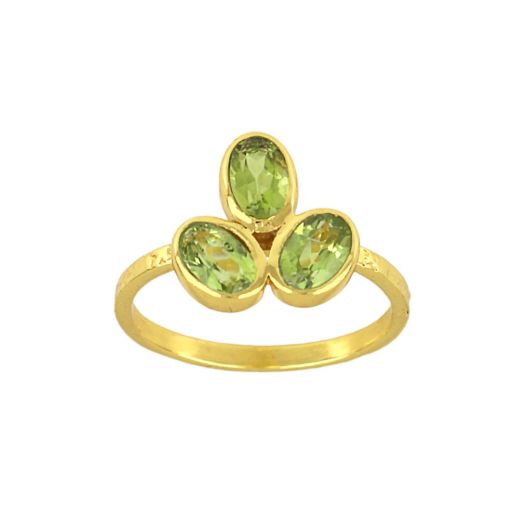 Handmade silver ring gold plated with three Peridot stones