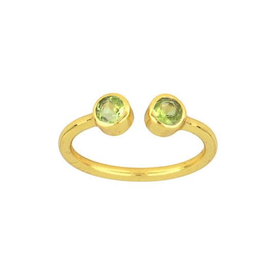 Handmade silver ring gold plated with two round Peridot stones