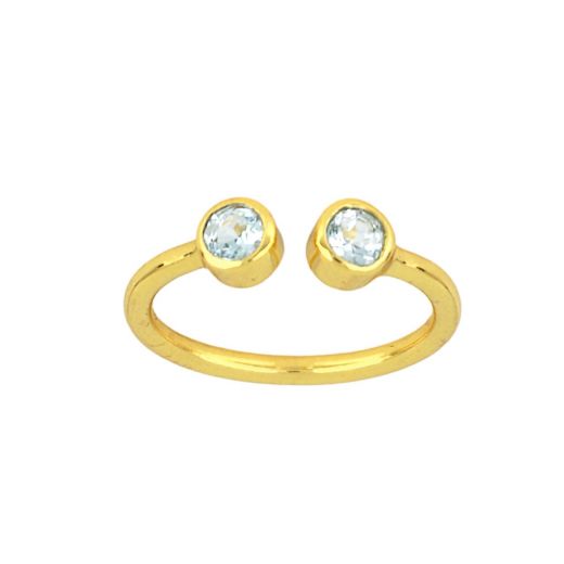 Handmade silver gold plated ring with two round Blue Topaz stones