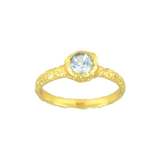 Handmade silver ring gold plated with round blue topaz