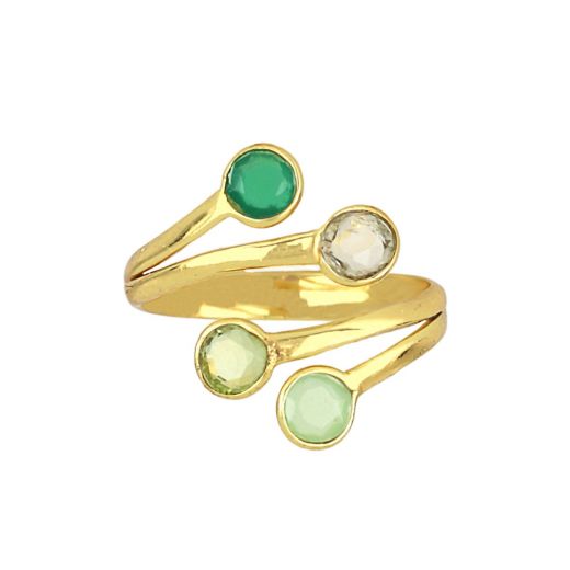 Handmade silver ring gold plated with green amethyst, peridot, green onyx and prenite