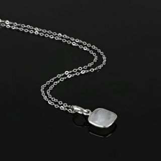 925 Sterling Silver necklace  rhodium plated with square Rainbow Moonstone - 