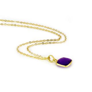 925 Sterling Silver necklace gold plated with square Amethyst - 