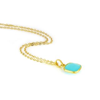 925 Sterling Silver necklace gold plated with square Aqua Chalcedony - 