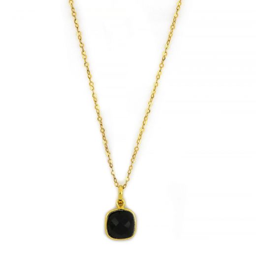 925 Sterling Silver necklace gold plated with square Black Onyx