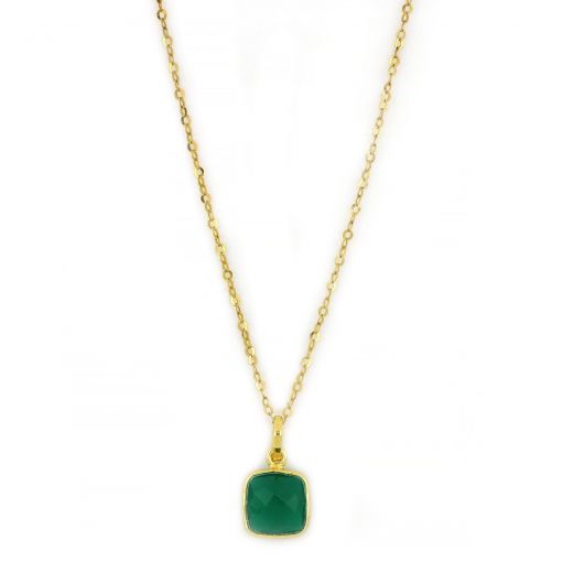 925 Sterling Silver necklace gold plated with square Green Onyx