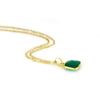 925 Sterling Silver necklace gold plated with square Green Onyx - 