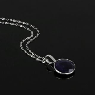 925 Sterling Silver necklace rhodium plated with round Amethyst - 