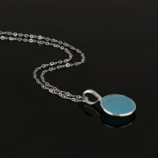 925 Sterling Silver necklace rhodium plated with round Aqua Chalcedony - 