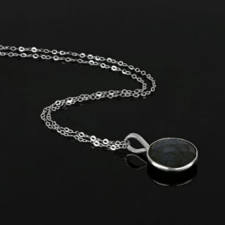 925 Sterling Silver necklace rhodium plated with round Labradorite - 