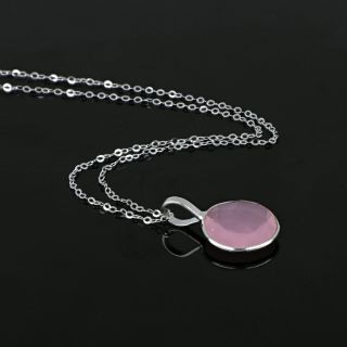925 Sterling Silver necklace rhodium plated with round Rose Chalcedony - 