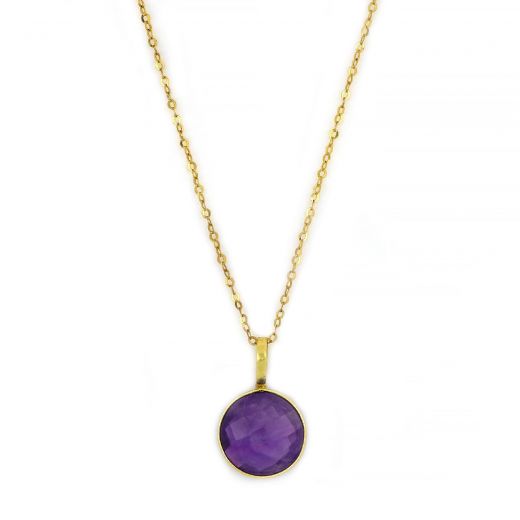 925 Sterling Silver necklace gold plated with round Amethyst
