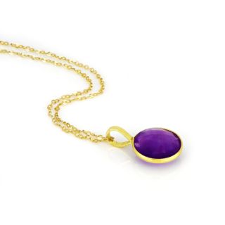 925 Sterling Silver necklace gold plated with round Amethyst - 
